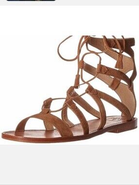 Frye Ruth Gladiator Short Suede Like Lace-Up Sandals in Sand/Brown Size 9 BoHo